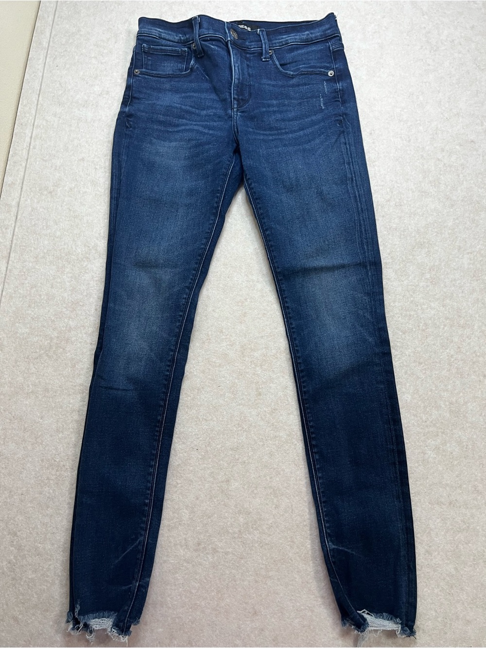 Express Skinny Jeans Dark Wash Fray Hem Size 4L Tall